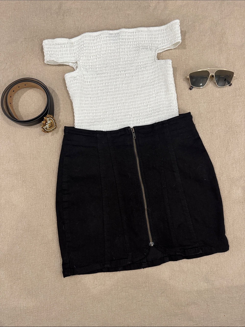 NWOT We The Free Black Front-Zip Mini Skirt
